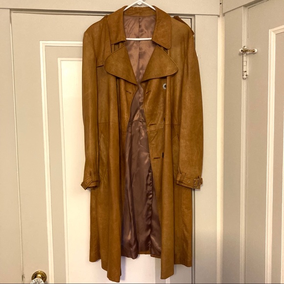 VTG Men’s Leather Double Breasted Trench Coat - Picture 2 of 12